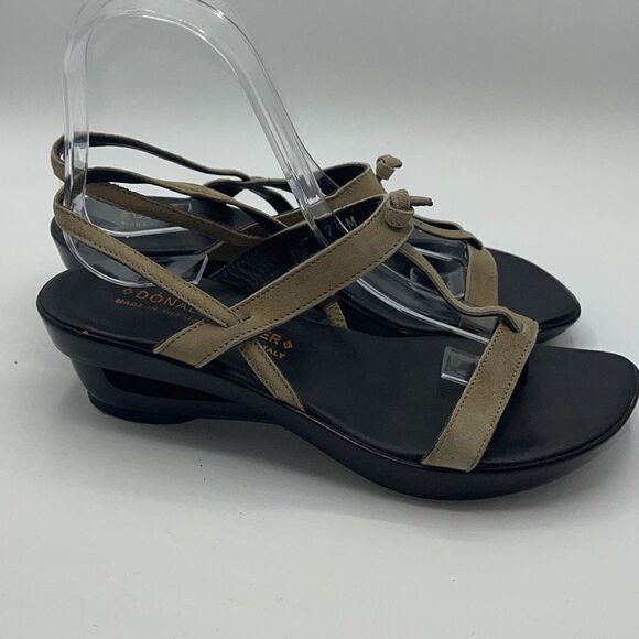 Donald J. Pliner Women Wedge Sandals Suede Stretchy Strap Taupe Heels Size 7.5 - Picture 9 of 15